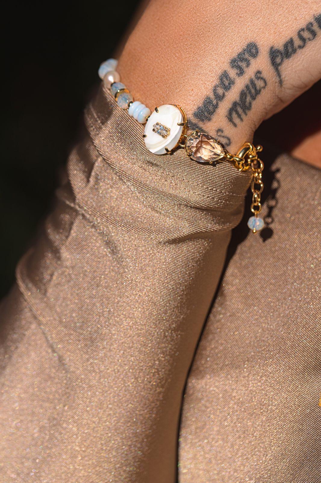 Pulseira Celine Pedra Natural Quartzo Bege