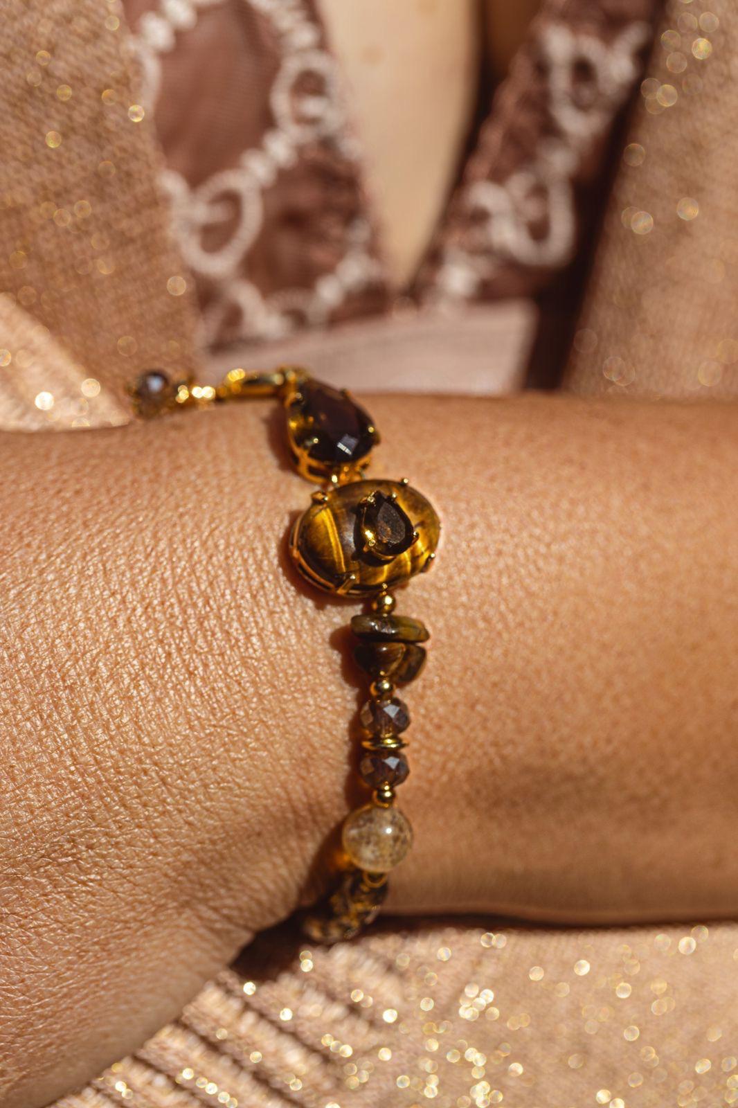 Pulseira Celine Pedra Natural Quartzo Marrom