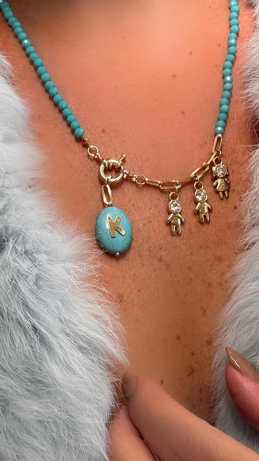 Colar Com Inicial (Azul Turquesa)