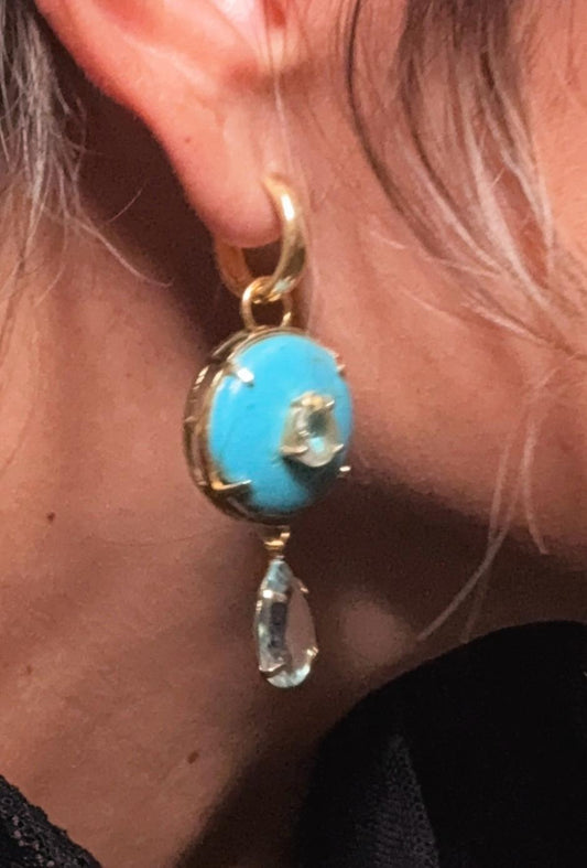 Brincos com Pedra Azul Turquesa