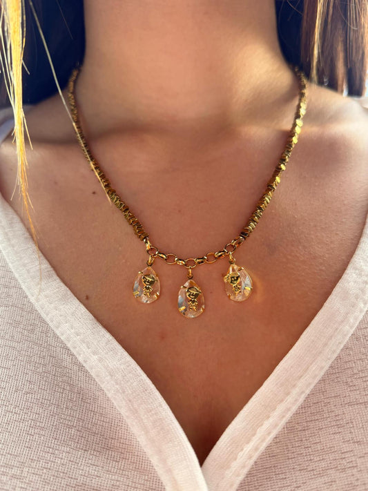 Pré-Venda: Colar Hematita Ouro e Corrente