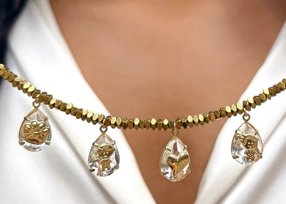 Pré-Venda: Colar Hematita Ouro Pin Cristal com 1 Pingente